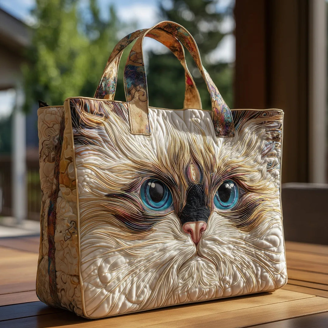Handgemachte weiße Katzen Tasche mit blauen Augen