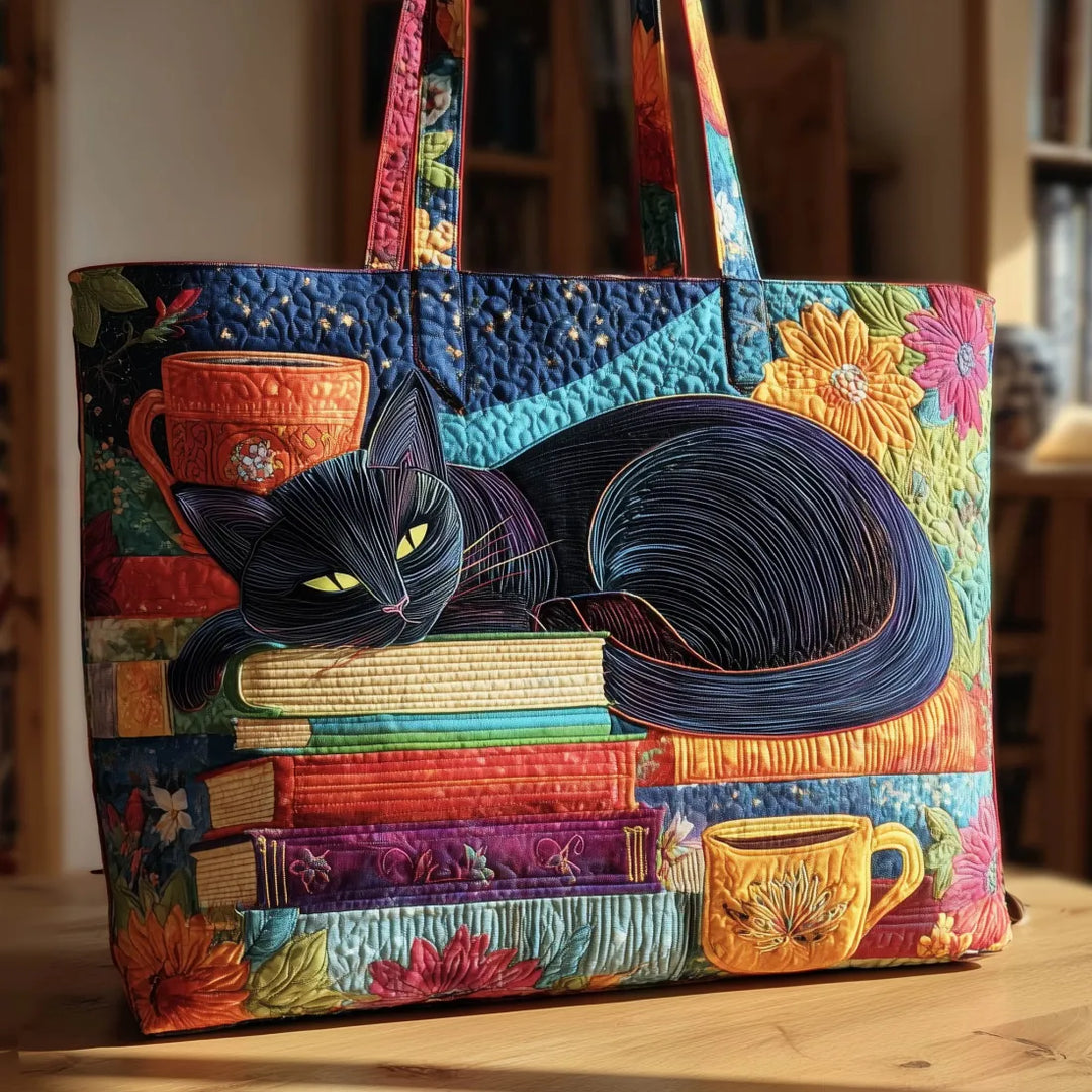 Handgemachte Chat Noir Tasche mit Büchern und Tassen