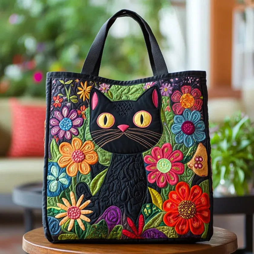 Schwarze Katzen gesteppte Schultertasche