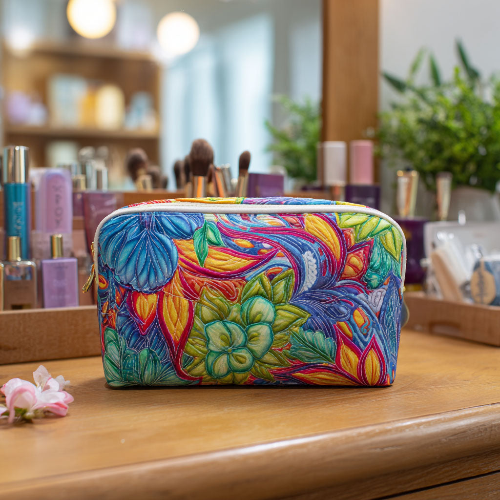 Gesteppte Kosmetiktasche mit Blumen und Zweigen NCU0PT9616