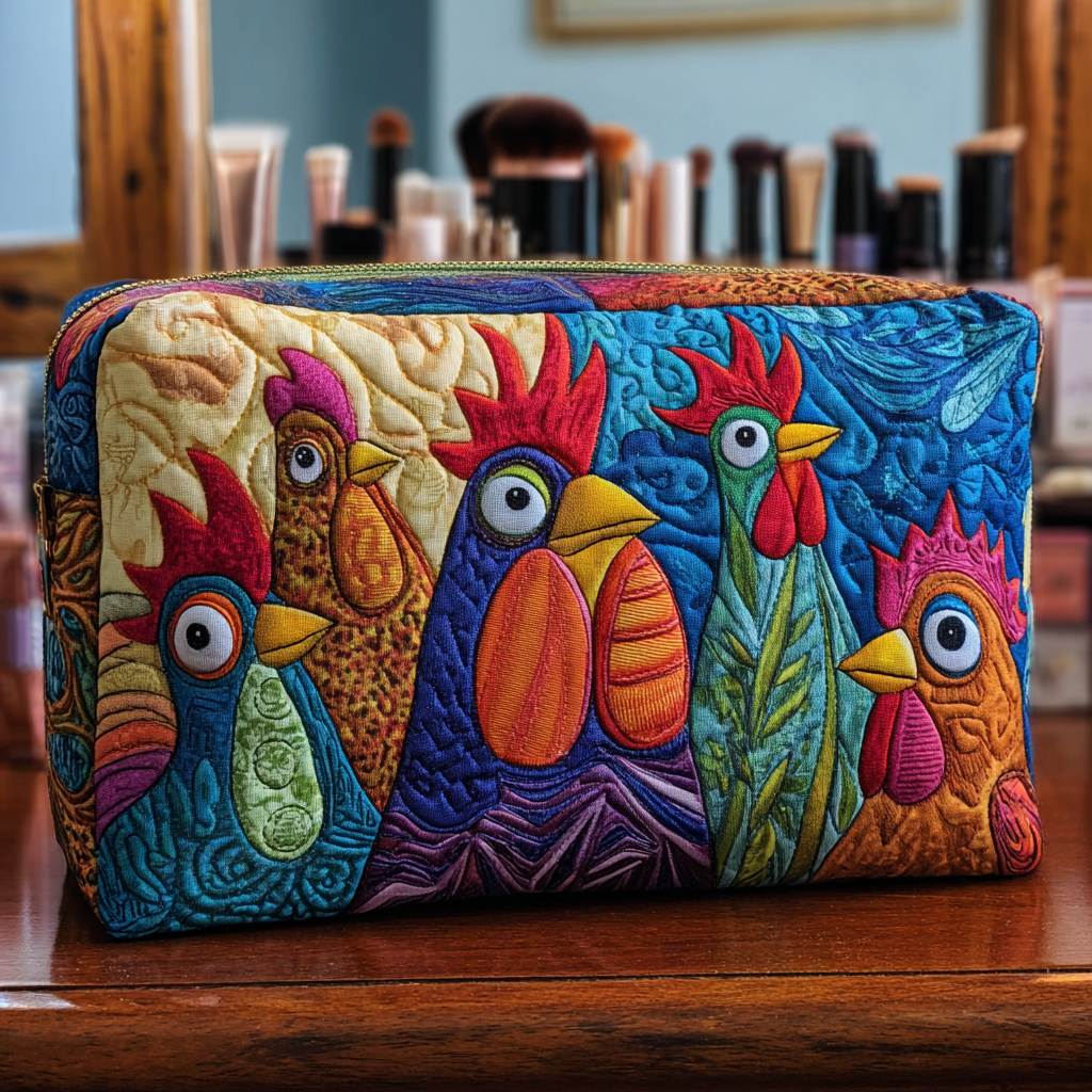 Gesteppte Kosmetiktasche mit Henne und Blumen NCU0DK10288