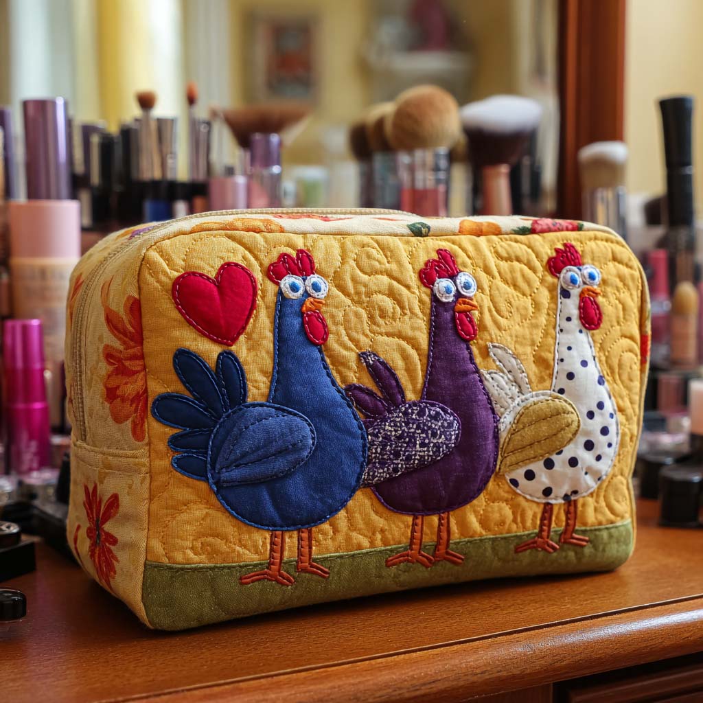 Gesteppte Kosmetiktasche mit dekorativem Huhn NCU0NT10537