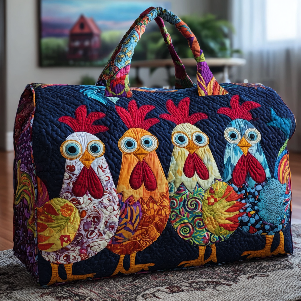 Gesteppte Reisetasche – Bunte Hühner