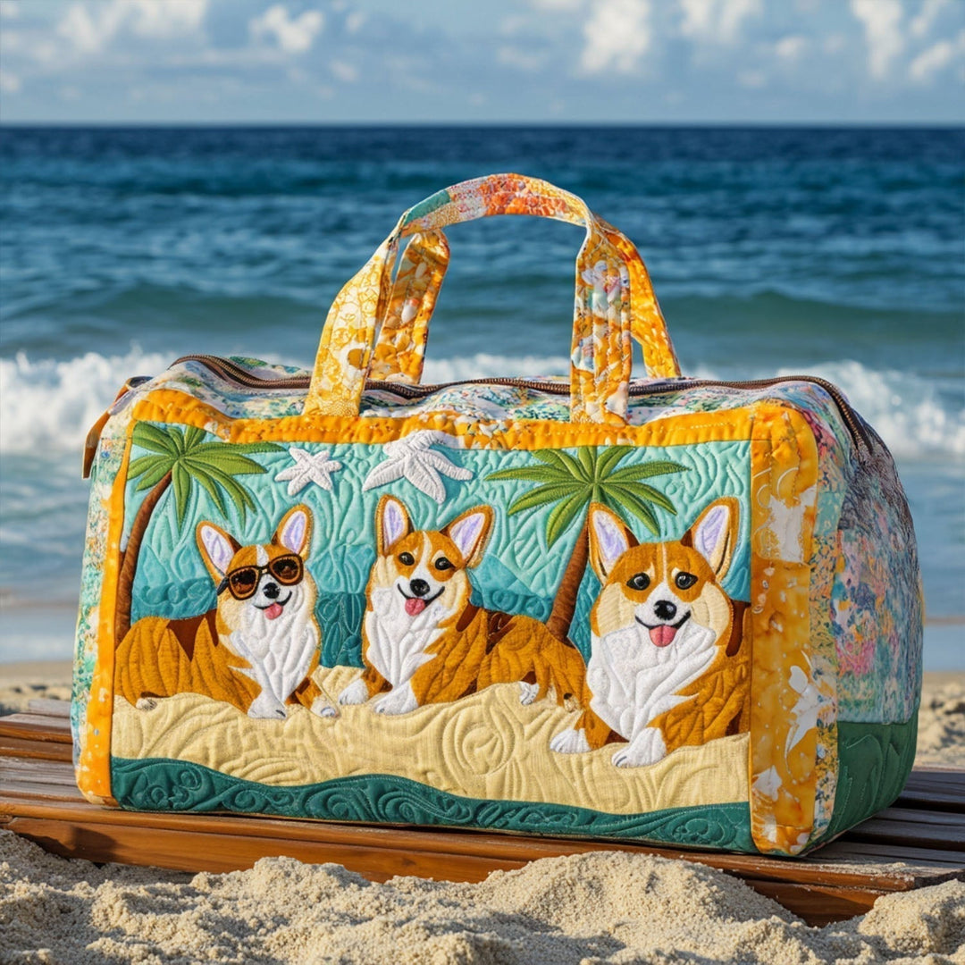 Gesteppte Reisetasche – Corgi am Strand