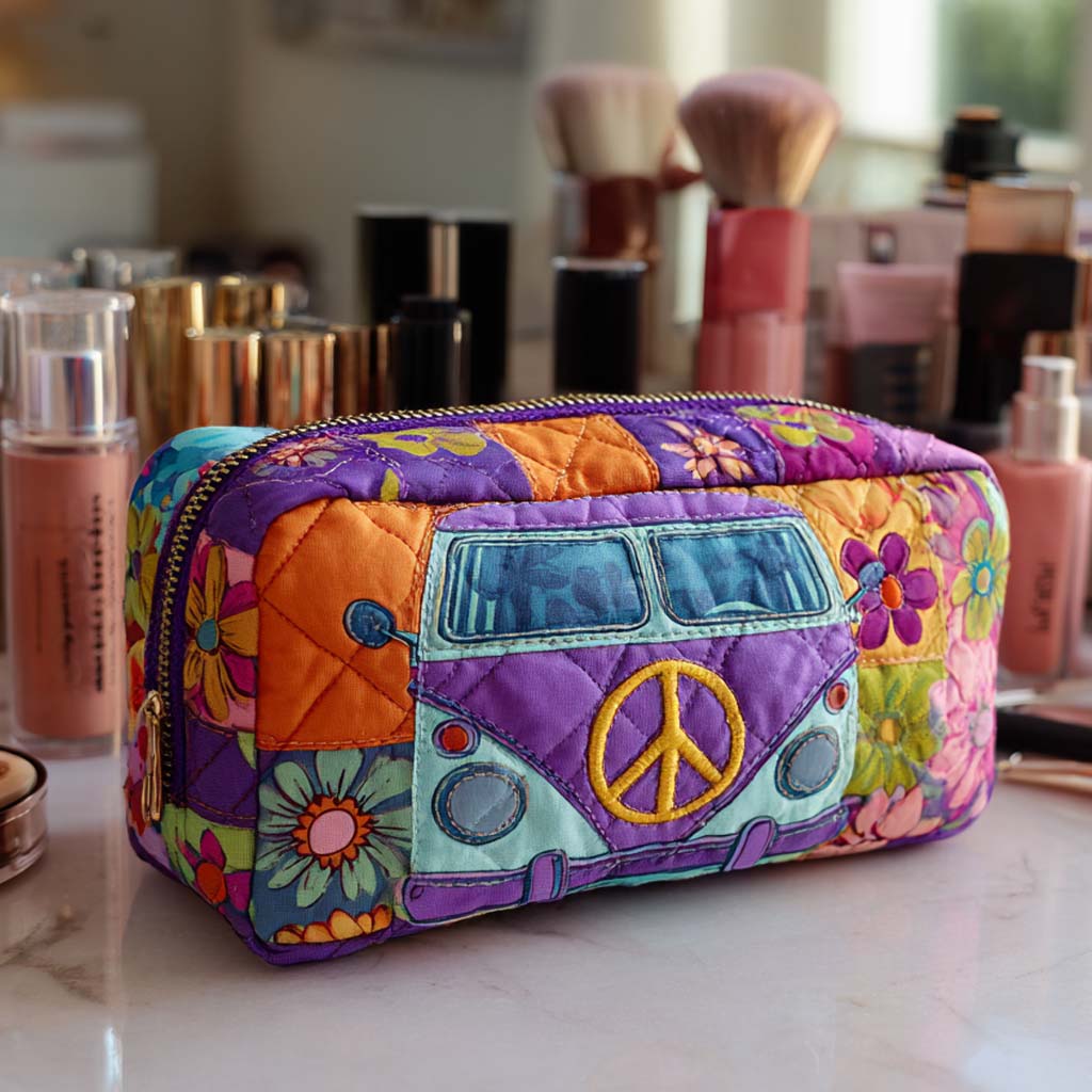 Gesteppte Kosmetiktasche mit Blumen im 70er-Jahre-Stil NCU0XD877
