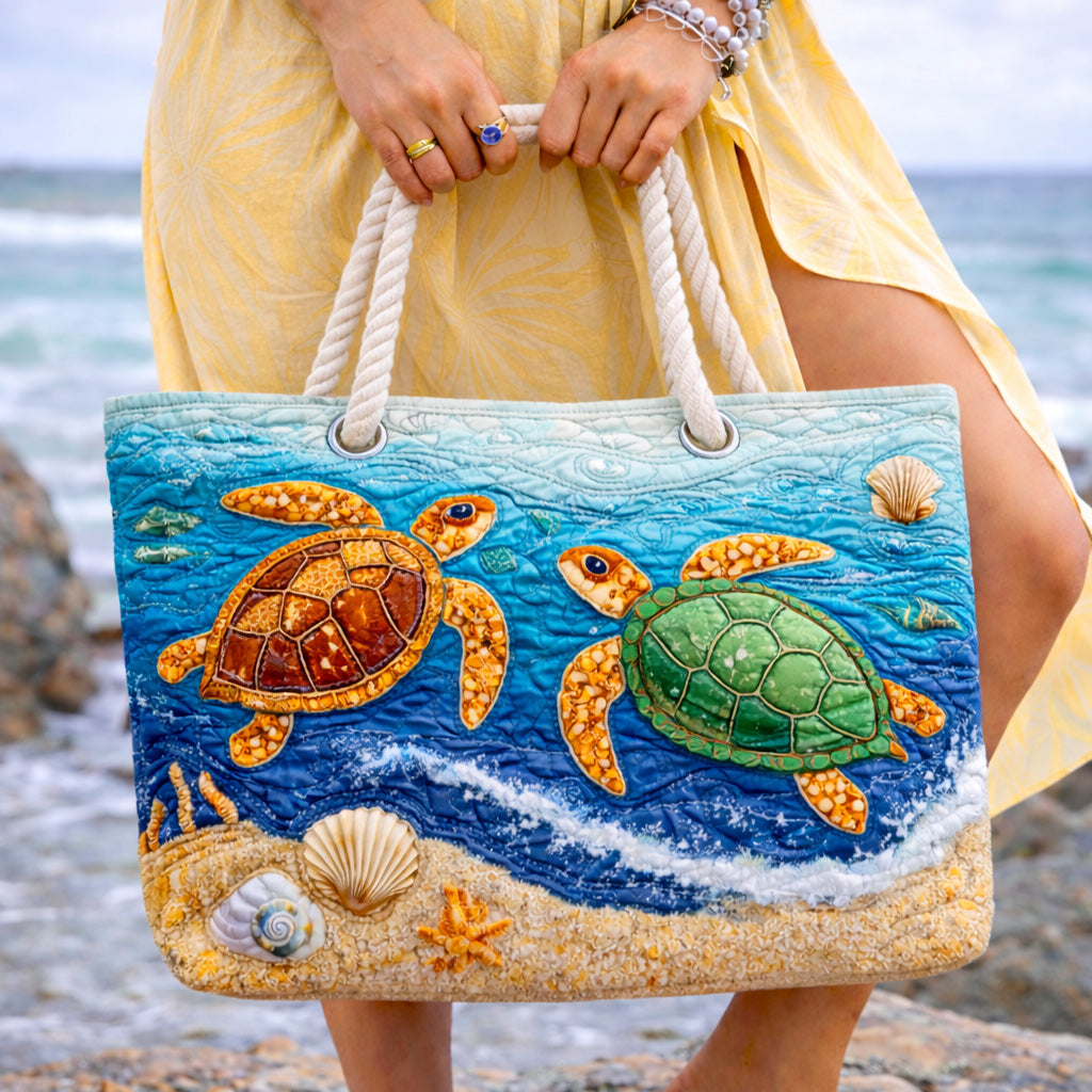 Handgemachte Strandtasche | Tropische Schildkröte