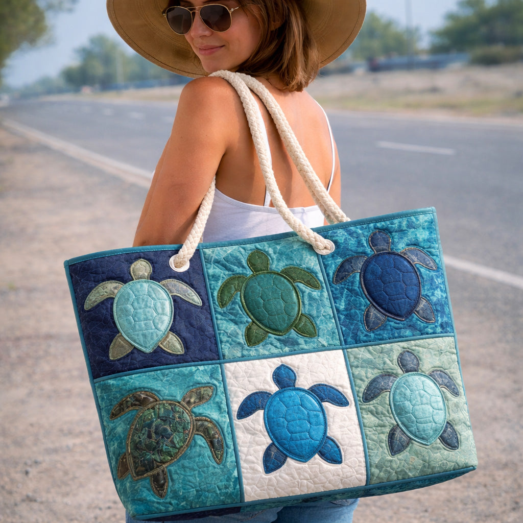 Handgemachte Strandtasche | Blaue Schildkröte