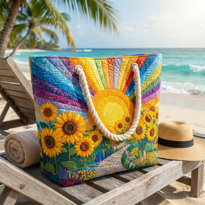 Handgefertigte Strandtasche | Regenbogen Sonne