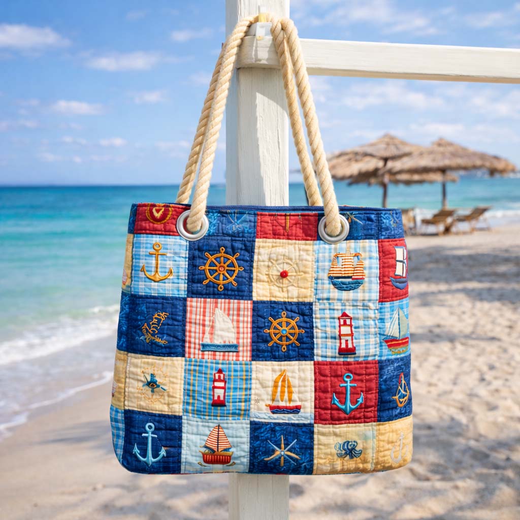 Handgemachte Strandtasche | Marine Patchwork