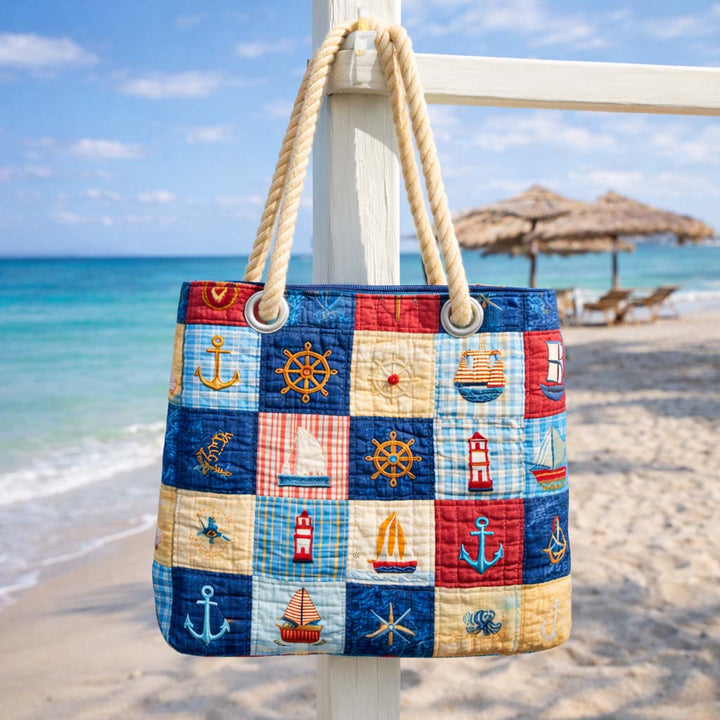 Handgemachte Strandtasche | Marine Patchwork