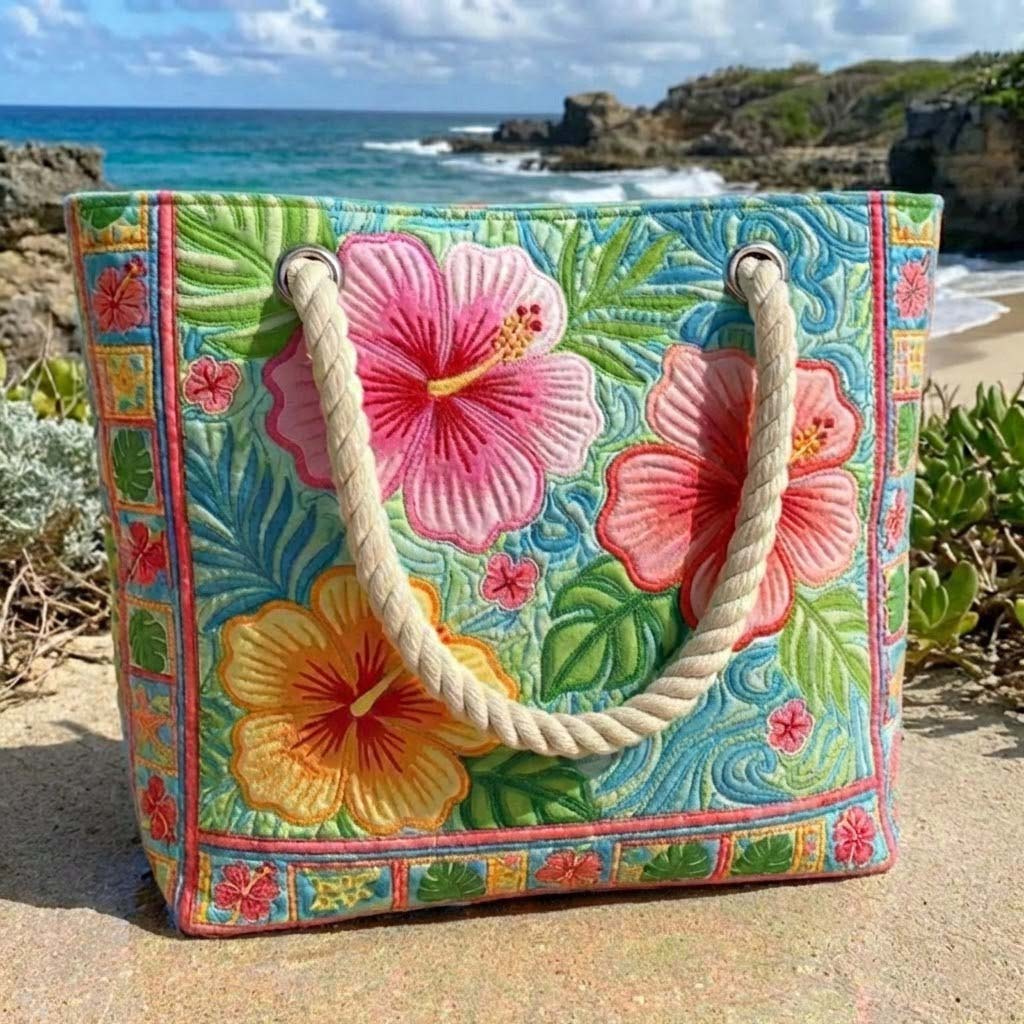 Handgemachte Strandtasche | Tropische Blume