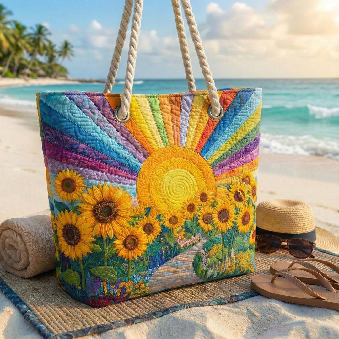 Handgefertigte Strandtasche | Regenbogen Sonne