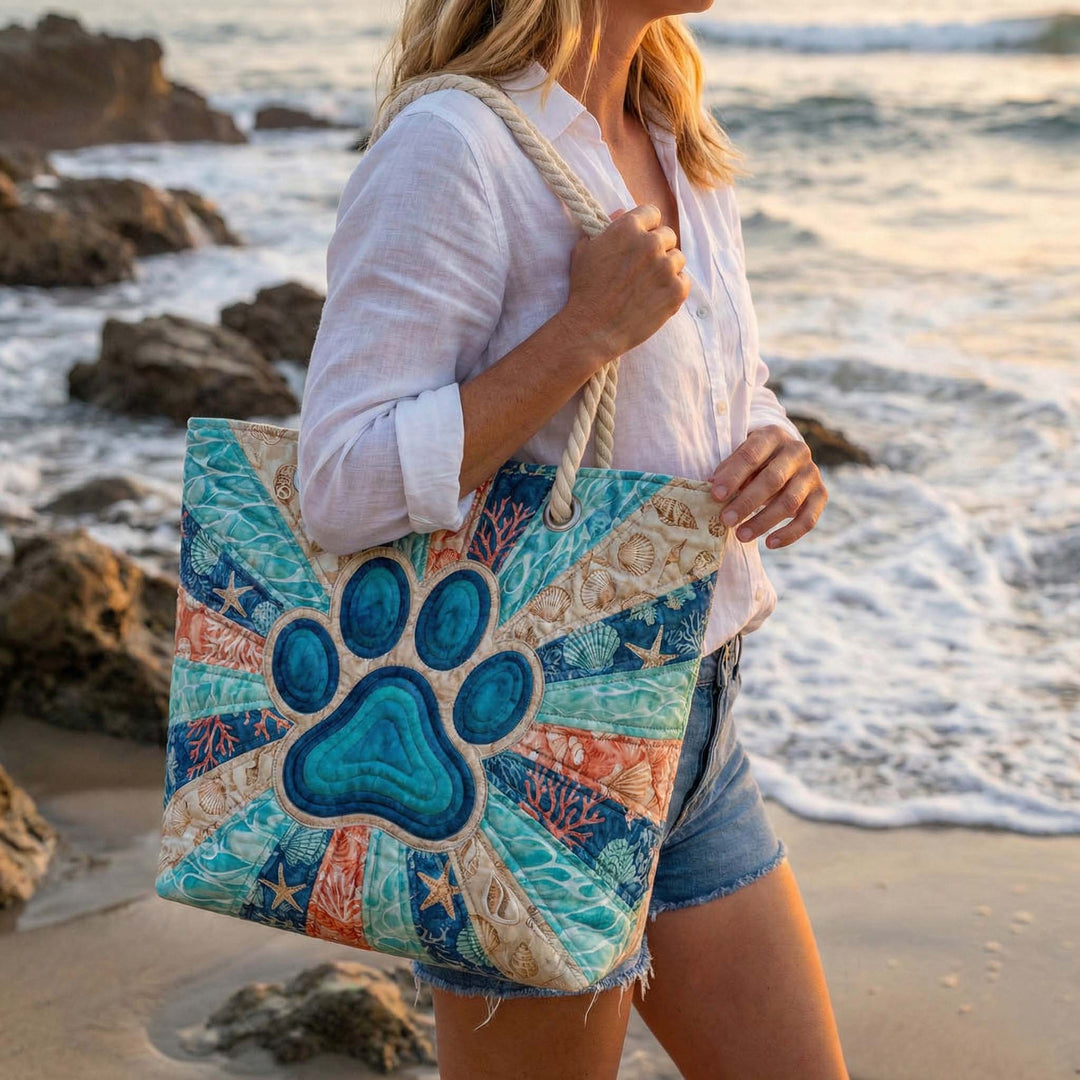 Handgefertigte Strandtasche | Pfotenabdruck