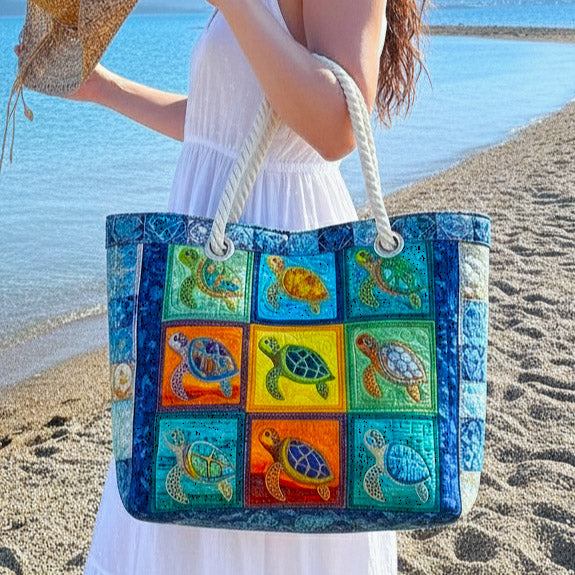 Handgemachte Strandtasche | Ruhige Schildkröte