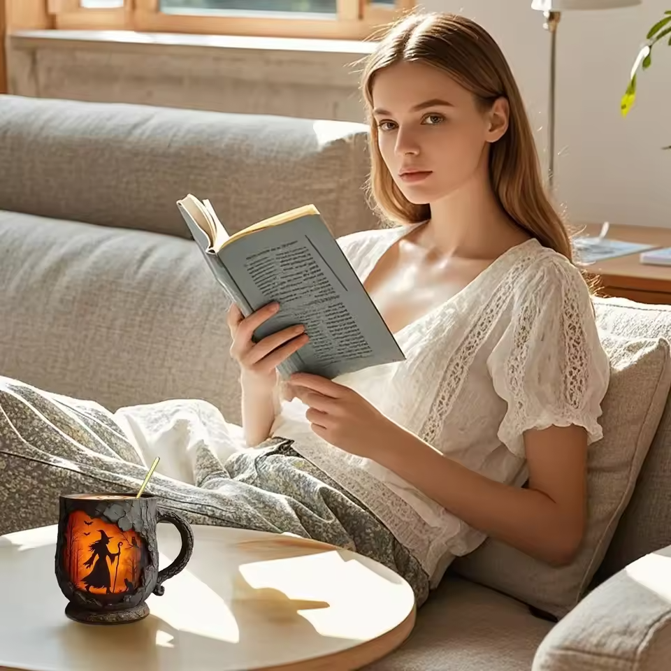 3D Halloween Handgemachte Tasse – mit Hexen- und Katzen-Design