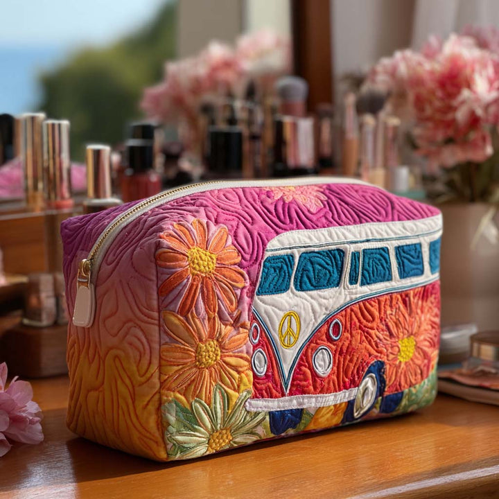 Gesteppte Kosmetiktasche mit Retro-Reisemuster NCU0PT9434