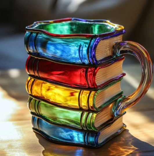 Farbenfrohe Handgemachte Tasse im Buchstil