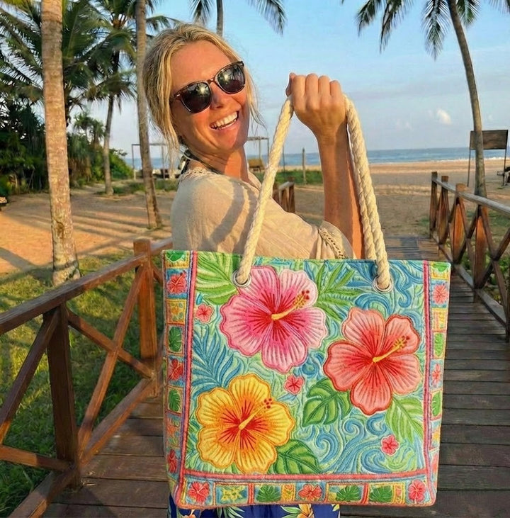 Handgemachte Strandtasche | Tropische Blume